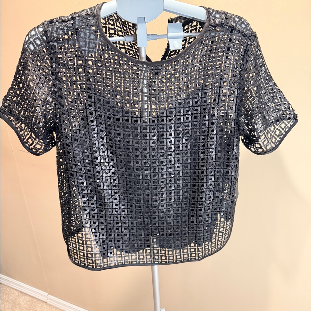 Donna Karan Black Mesh Blouse